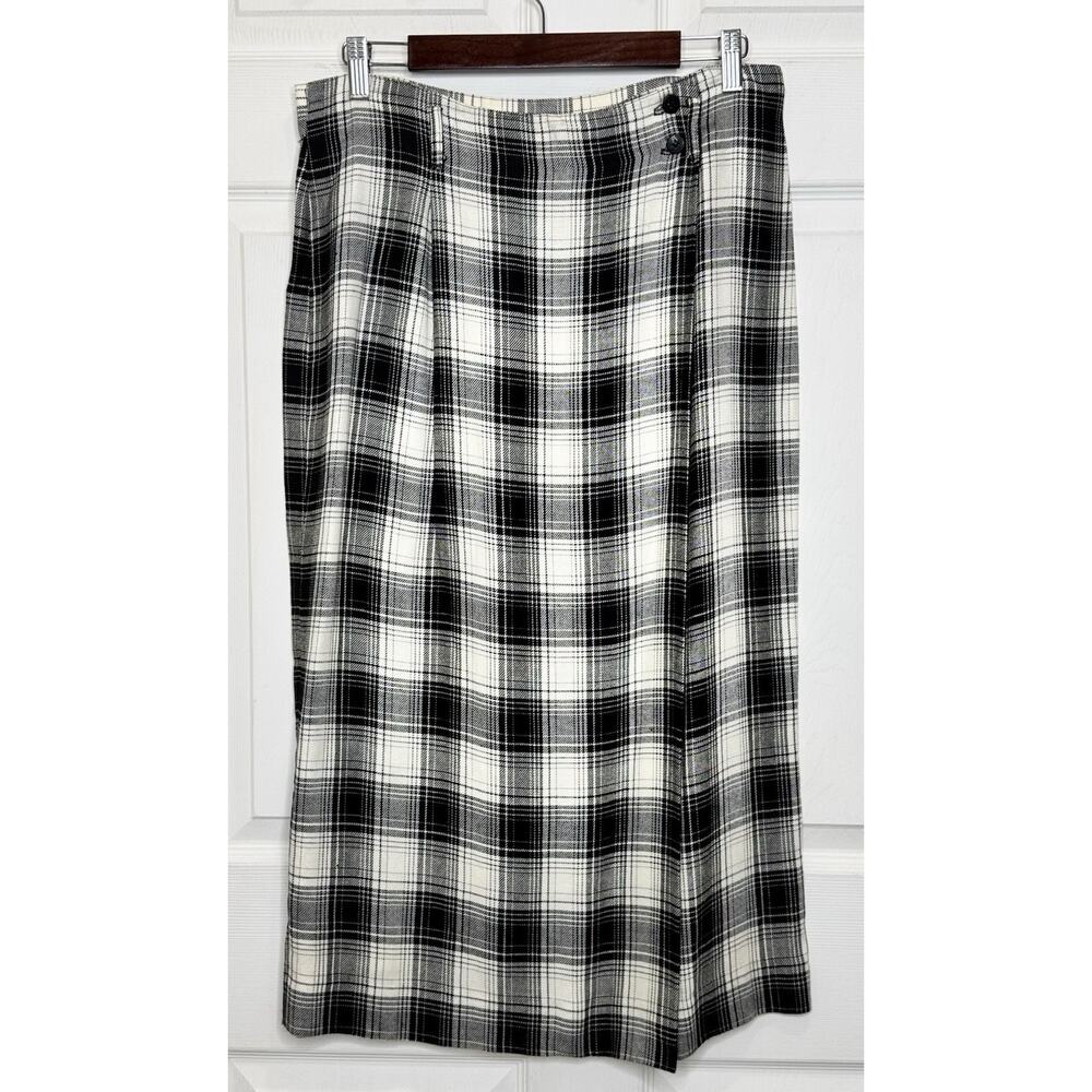 Talbots Pencil Skirt Black White Plaid Long Maxi Lined Size 16